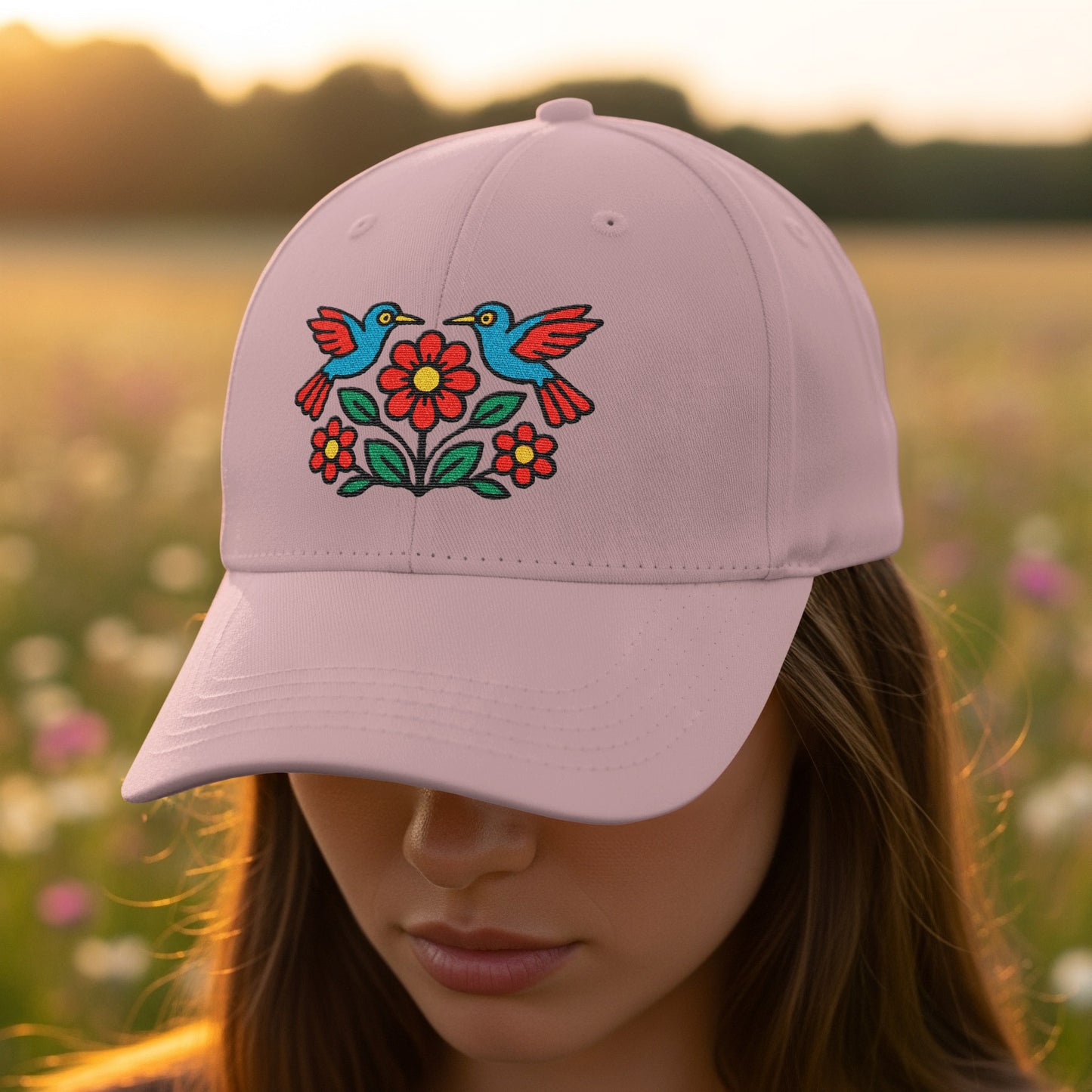 Colorful Embroidered Bird and Flower Design Hat product