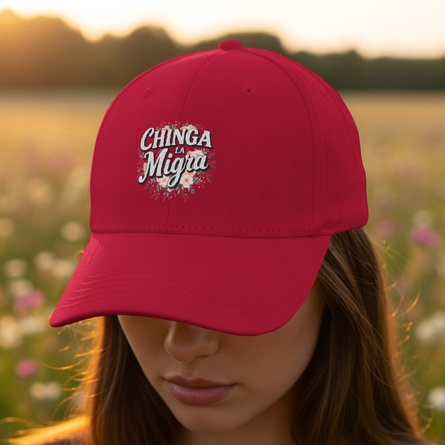 Chinga La Migra Red Cap With Embroidery Design Hat product
