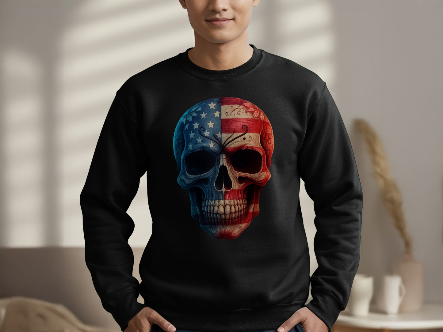 Patriotic Skull Design Graphic Long Sleeve Shirt product