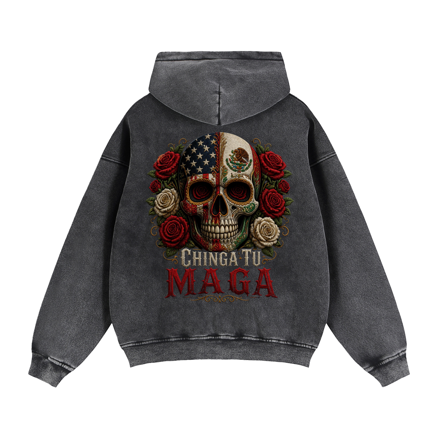 Vintage Hoodie Top Quality Chinga Tu Maga Zip-Through Boxy Fleece Hoodie