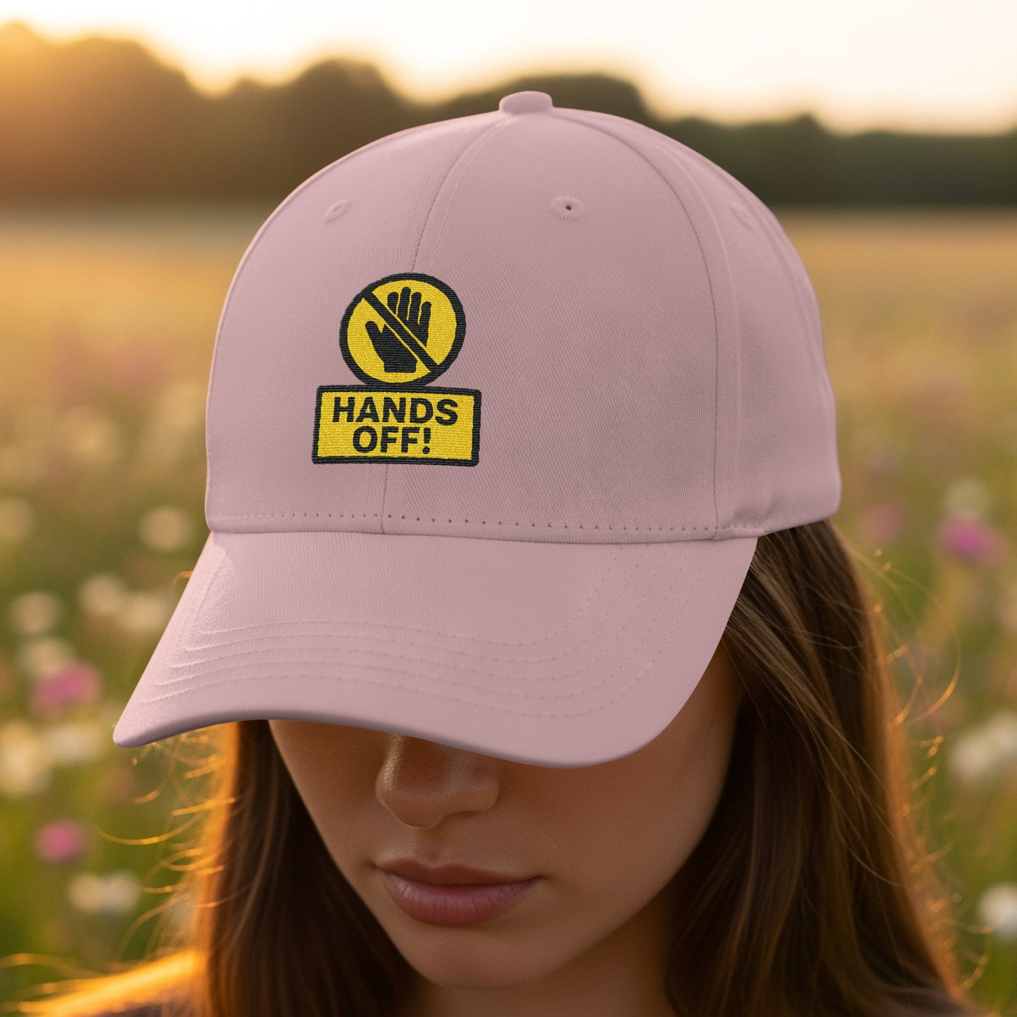 Hands Off Embroidered Pink Baseball Cap Hat product