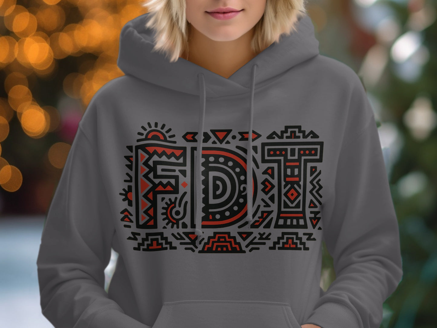 Stylish Gray Hoodie with Intricate FDI Design product type