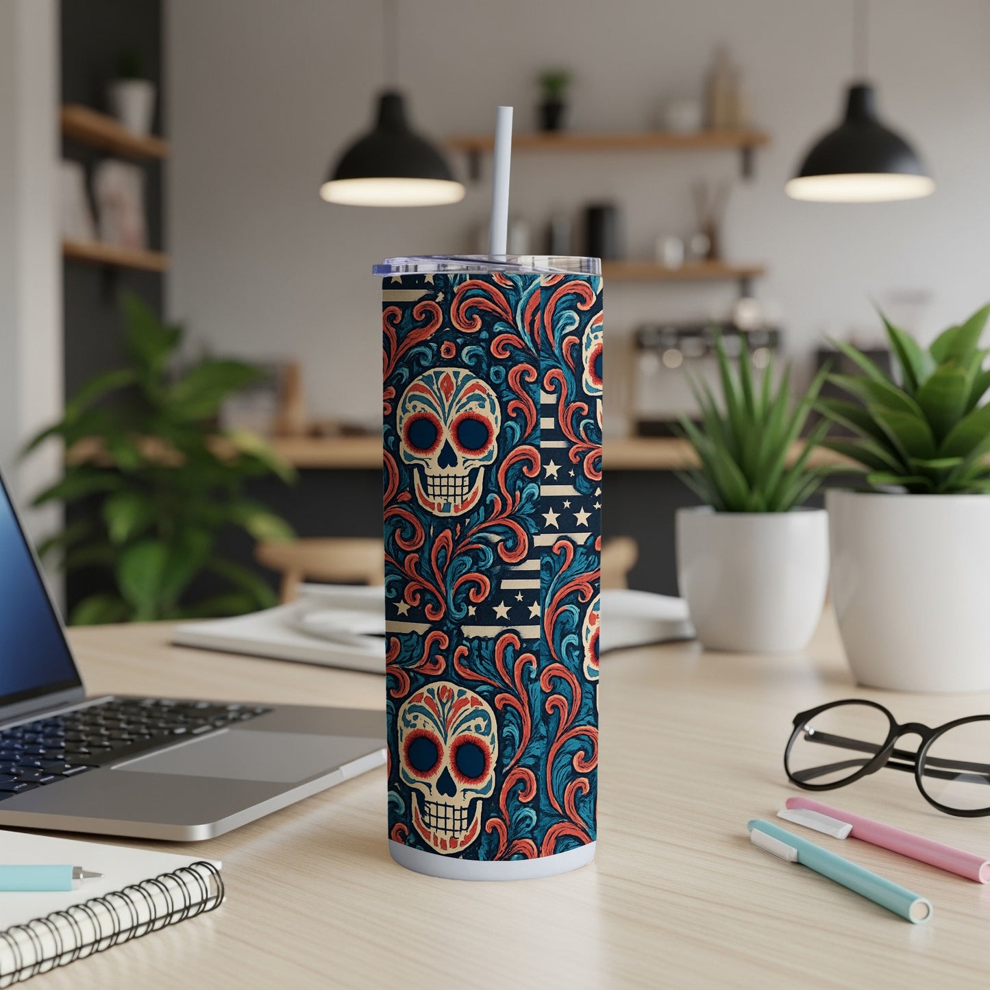 Vibrant Skull Design Tumbler with Star Accents product type