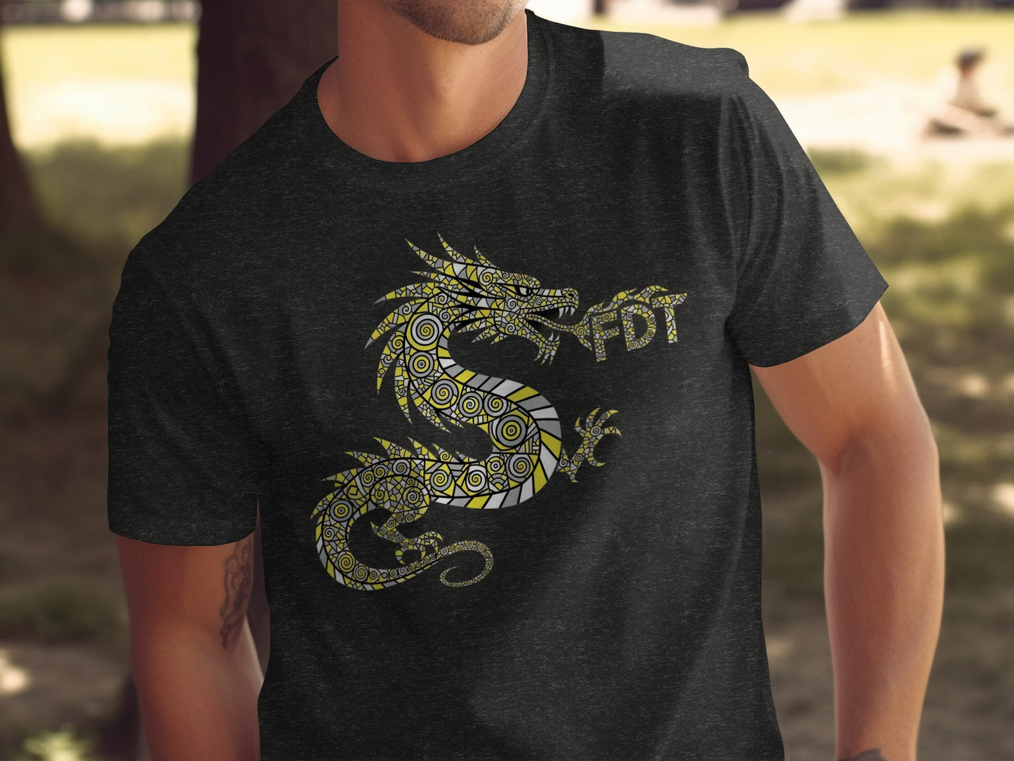Intricate Dragon Design Grey Graphic T-Shirt product