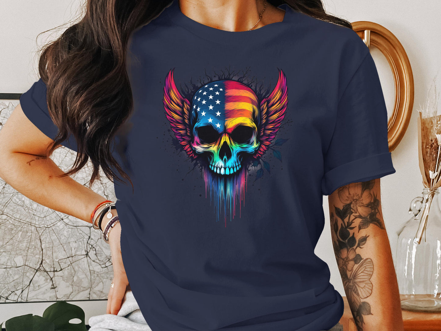 American Flag Winged Skull Graphic T-shirt product