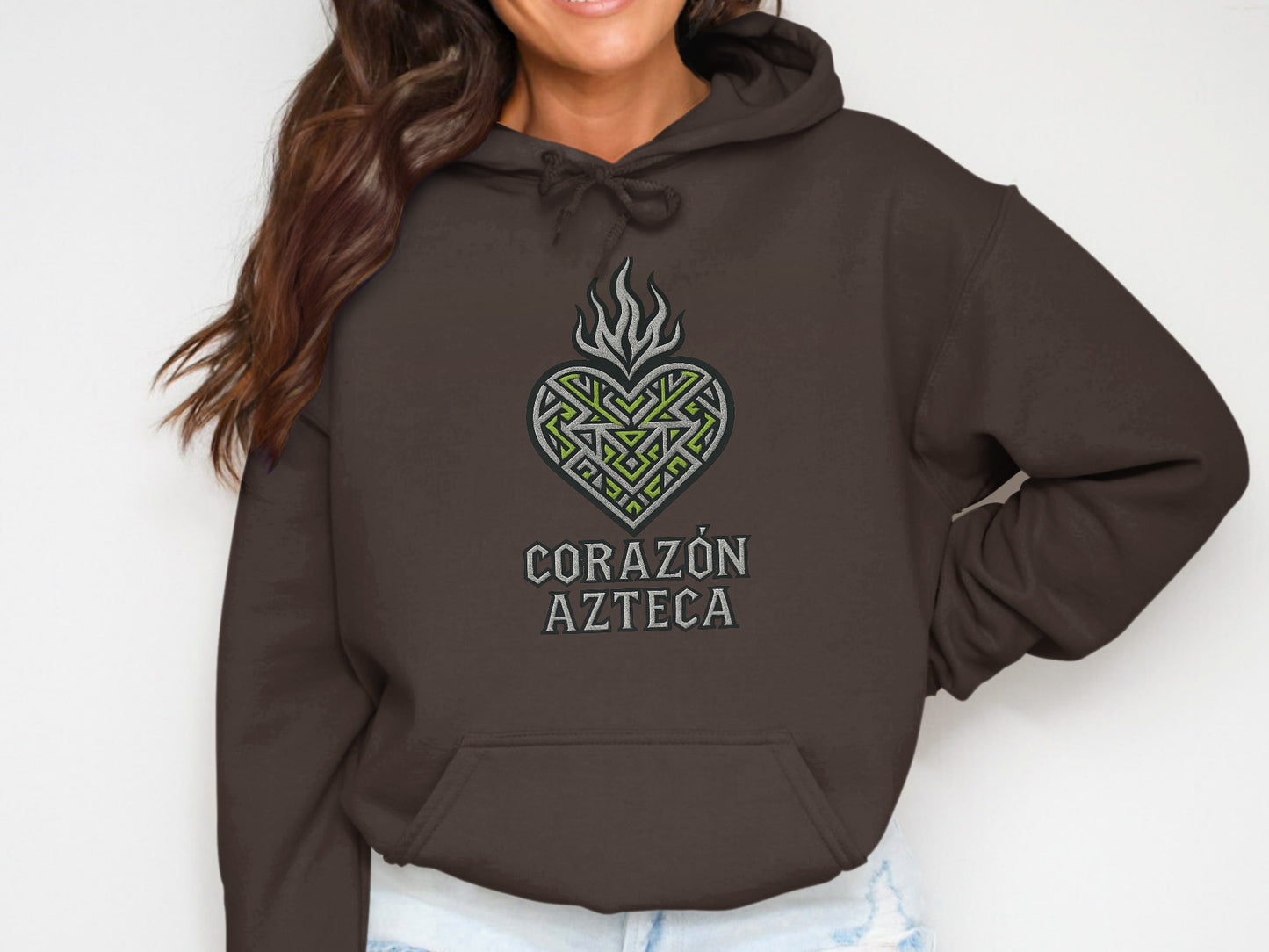 Corazon Azteca design hoodie with heart graphic product type