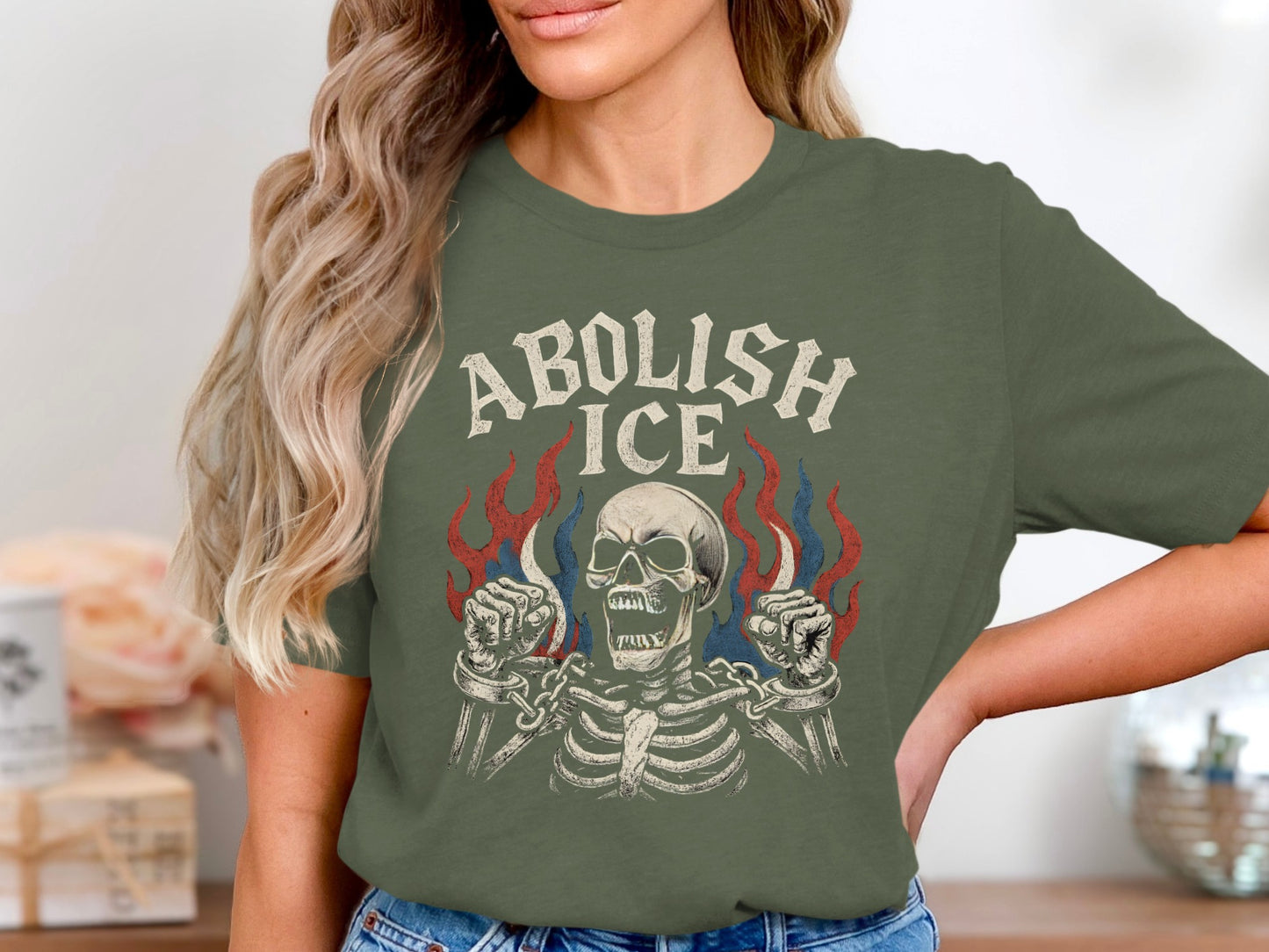 Abolish Ice Skull and Chains Design Graphic T-shirt product