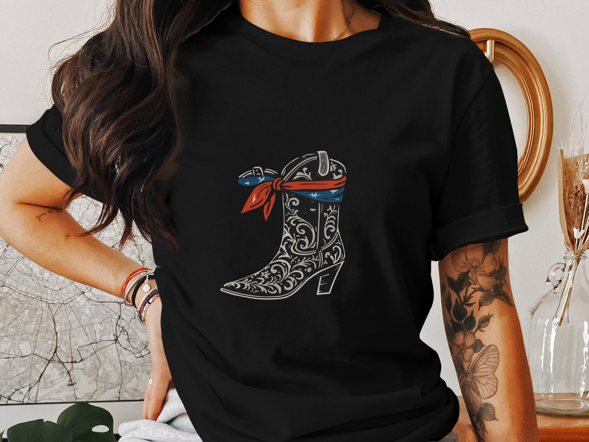 Vintage Bandana Cowboy Boot Graphic Tee Shirt product