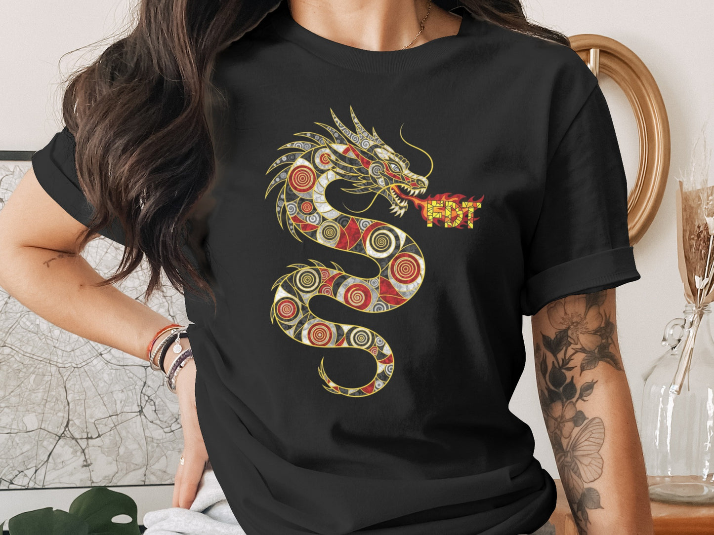 Intricate Dragon Design Stylish Tee shirt product