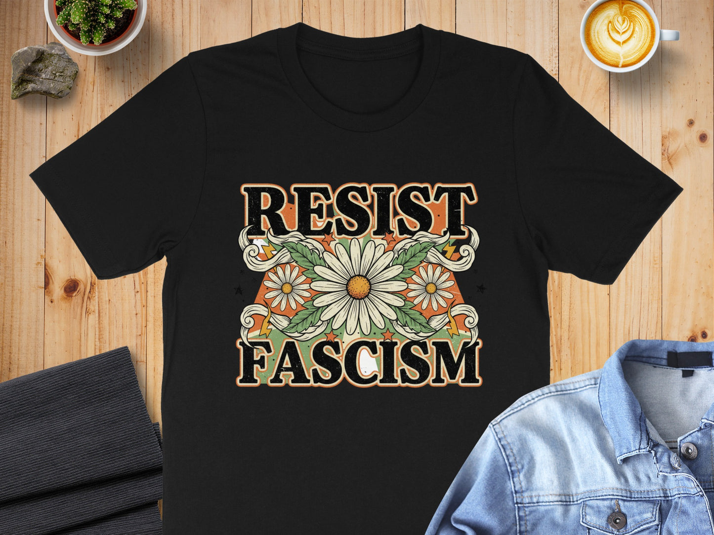 Resist Fascism Floral Graphic Tee Shirt product