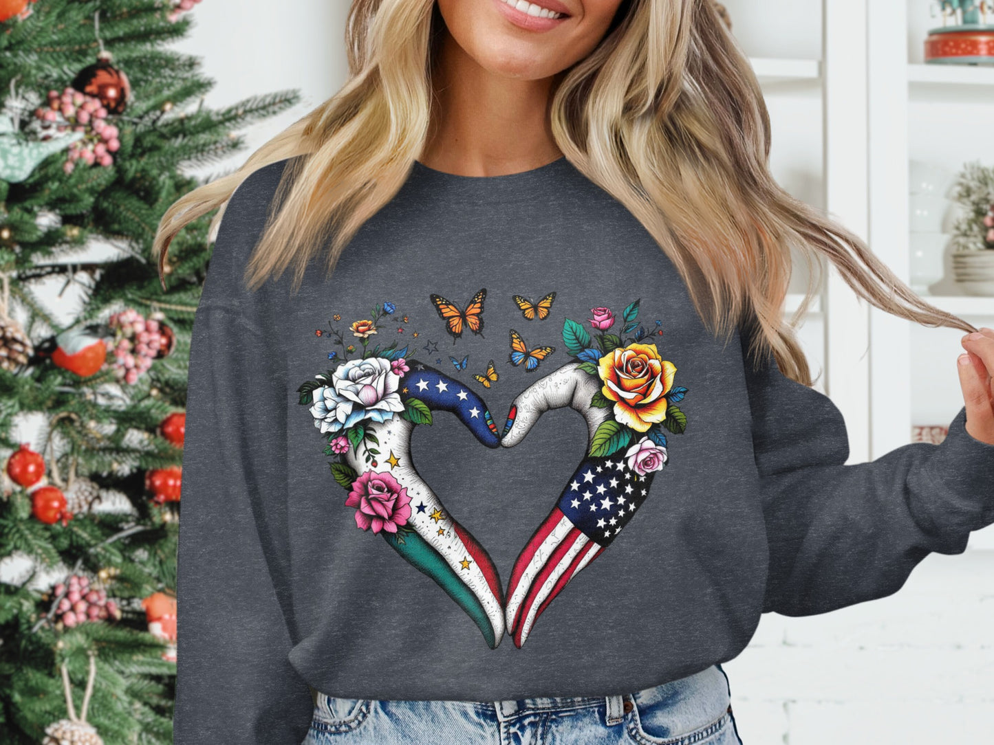 American Flag Heart Hand Butterflies Flowers product type