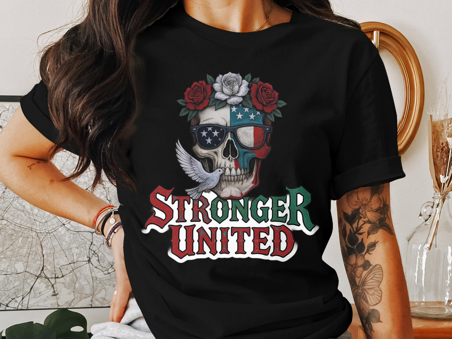 Stronger United Skull and Roses Graphic Tee product