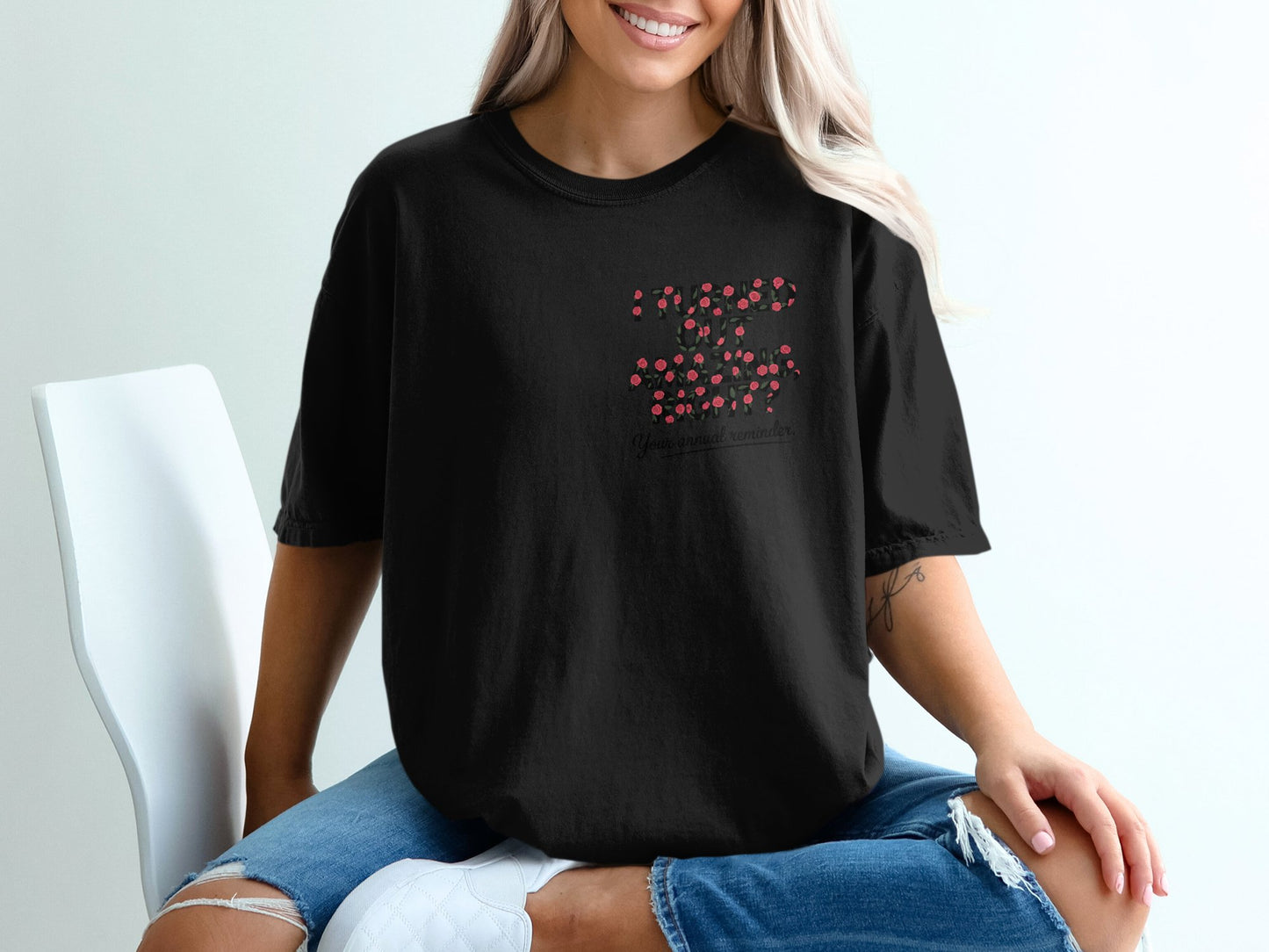 Black T-shirt with Red Flower Design product type