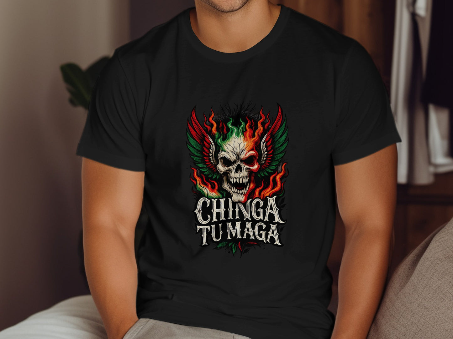 Chinga Tu Maga Skull Design Graphic Tee Product