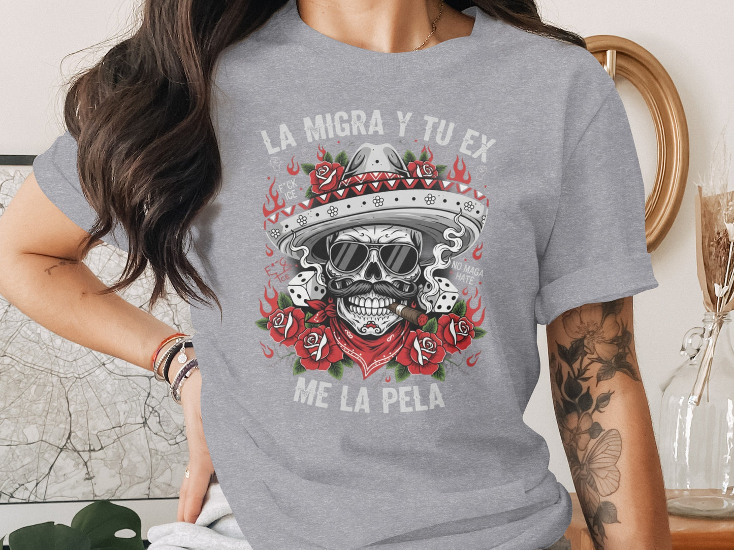 La Migra Y Tu Ex Me La Pela Graphic Tee product