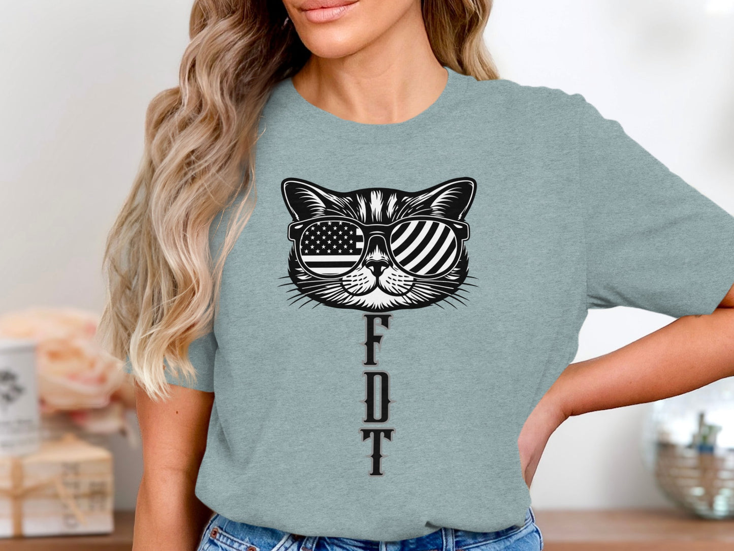 Stylish Cat With American Flag Glasses T-Shirt product type