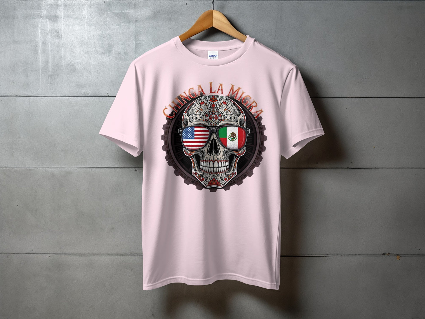 Chinga La Migra Skull Flag Design Short Sleeve Shirt product