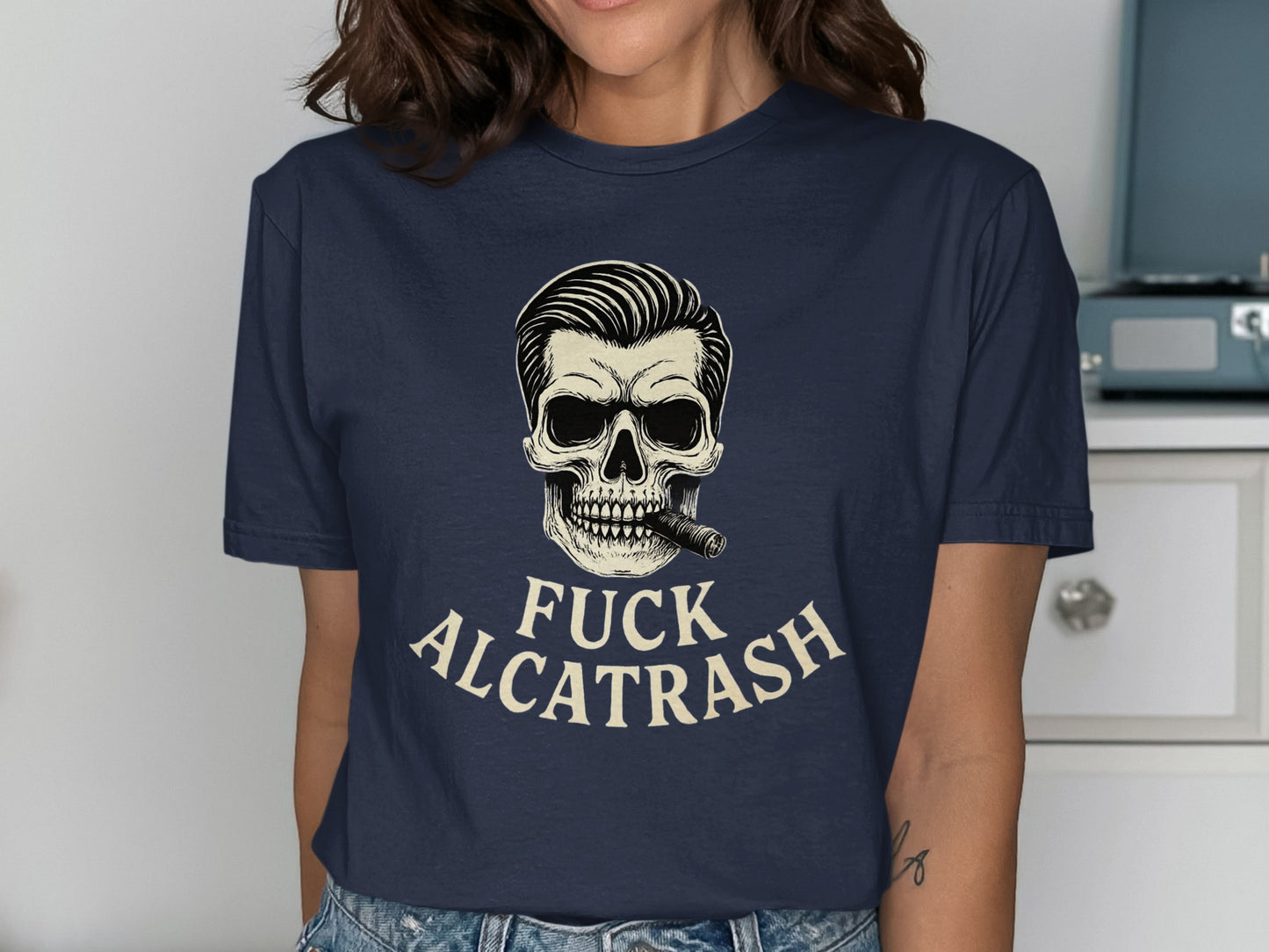 Skull with Hairstyle and Cigar Funny Graphic T-Shirt product type