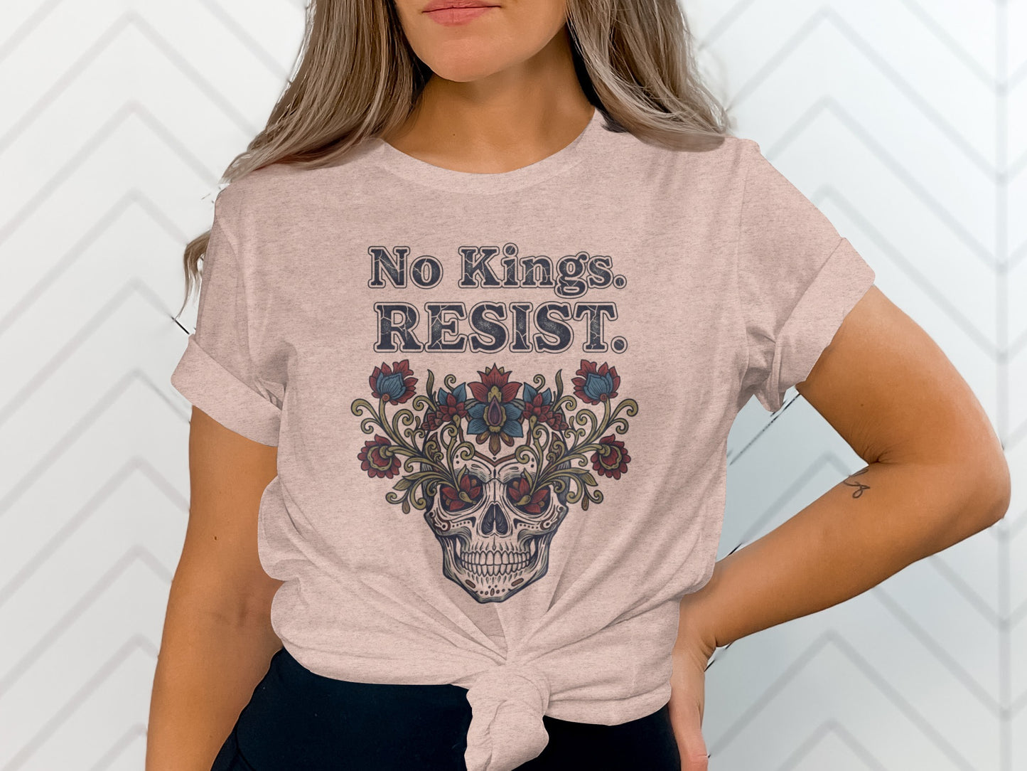 No Kings Resist Skull Floral Artwork T-shirt product