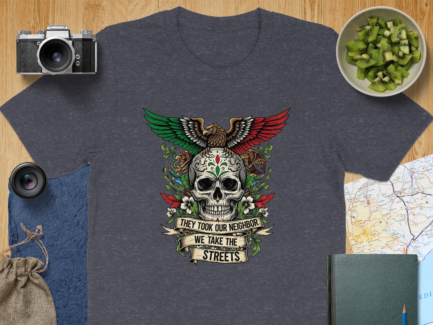 Skull with quote graphic t-shirt product type