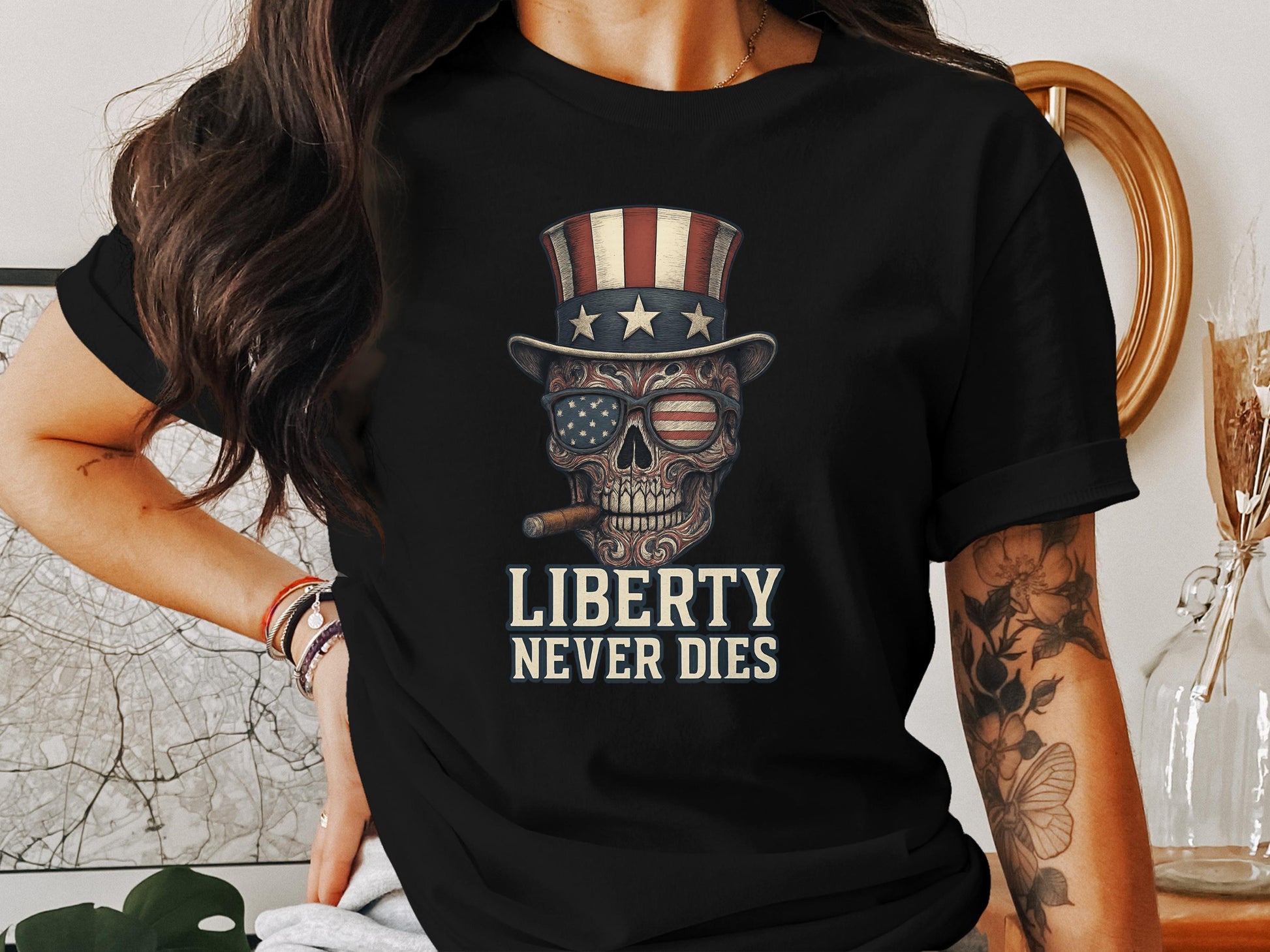 Liberty Never Dies Skull Graphic T-Shirt product type