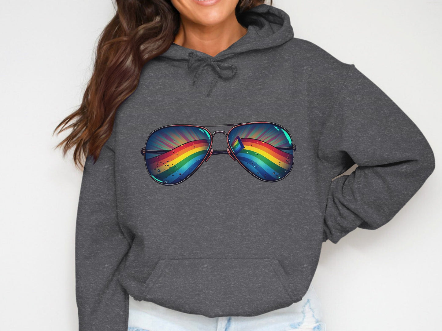 Rainbow Sunglasses Graphic on Dark Gray Hoodie product