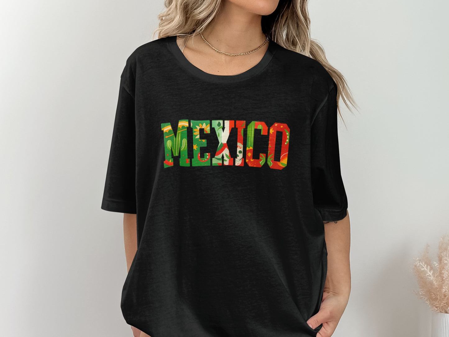 Vibrant Mexico Letters on Black Oversized Shirt product type