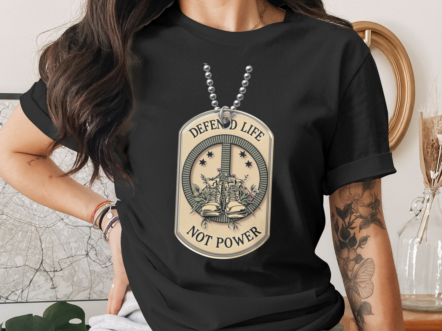 Defend Life Not Power Bold Graphic Design Shirt