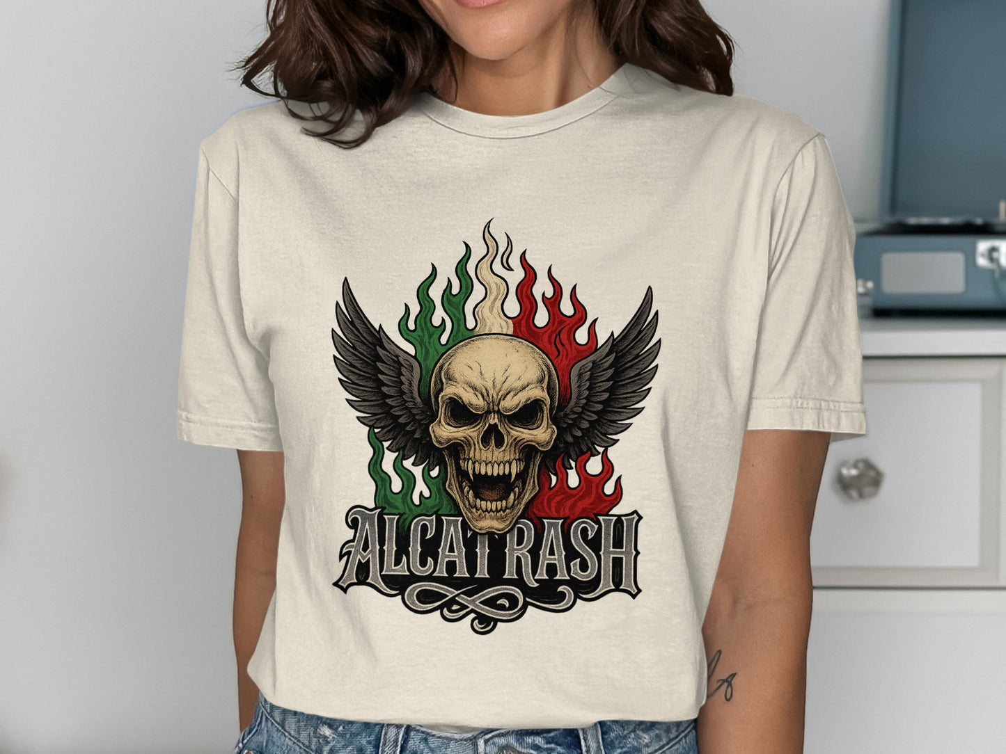 Alcatrash Skull with Flames Graphic T-shirt product type