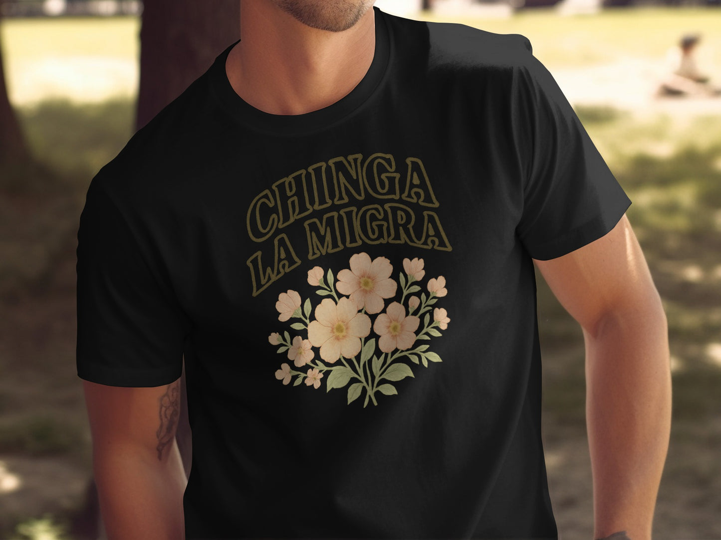 Chinga La Migra Floral Design Black Shirt product type