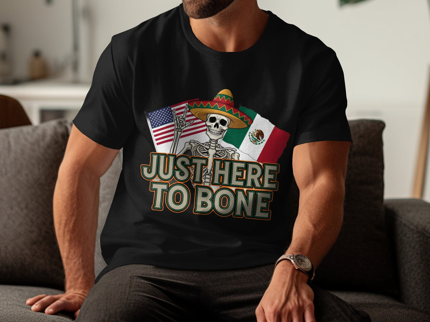 Just Here To Bone Skeleton Flag Graphic T-shirt