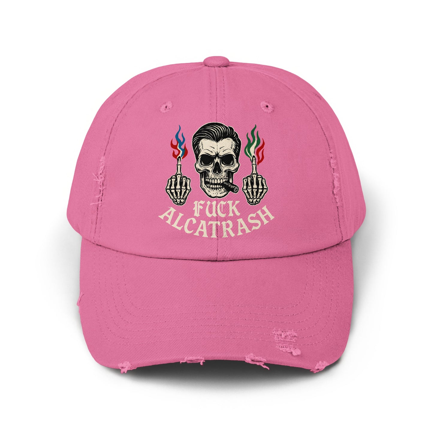 Distinctive Pink Fuck Alcatrash Skull Graphic Cap product type
