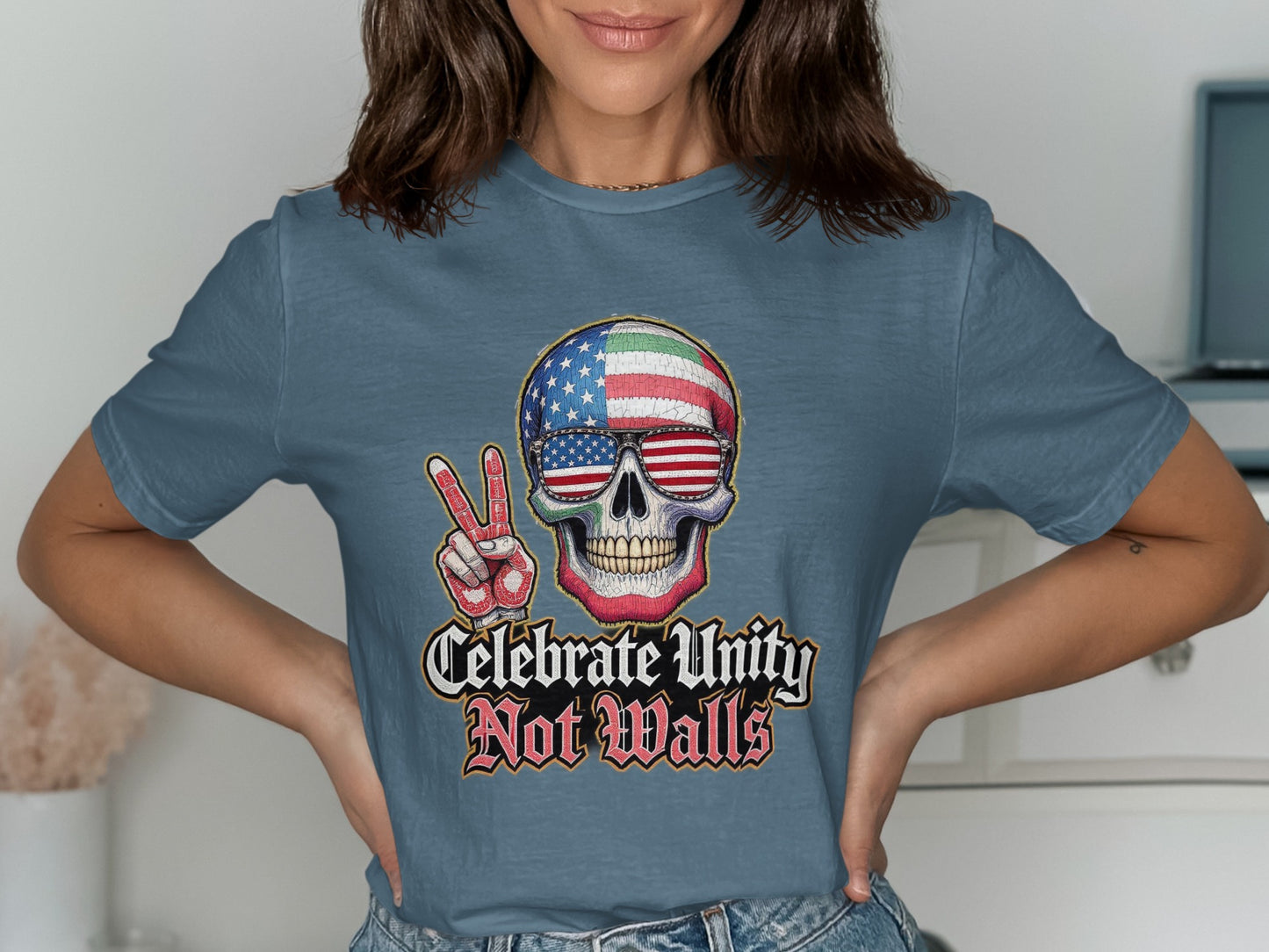 Celebrate Unity Not Walls Skull Graphic T-Shirt product type