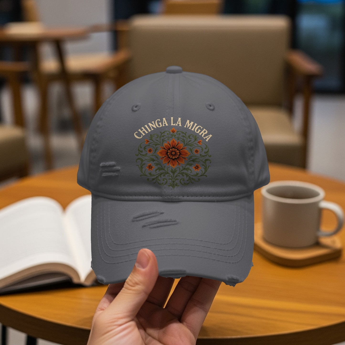 Chinga La Migra Hat with Floral Design Stylish Cap product
