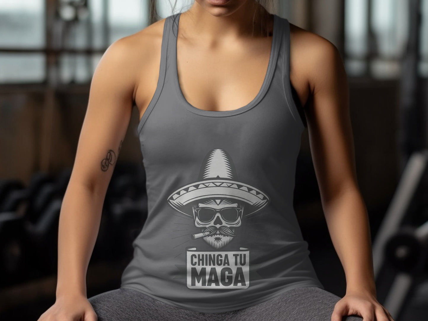 Chinga Tu Maga Sombrero Skull Graphic Tank product