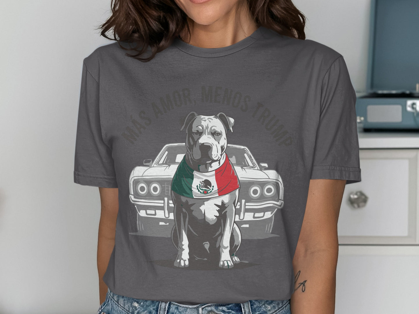 Más Amor Menos Trump Dog Car Graphic Tee product
