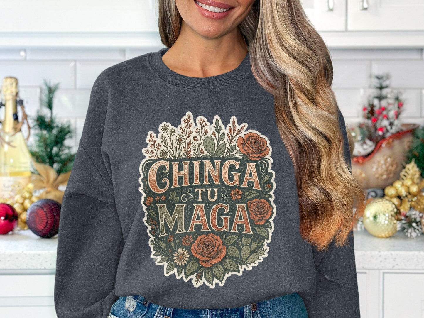 Chinga Tu Maga Floral Design Graphic Sweatshirt product