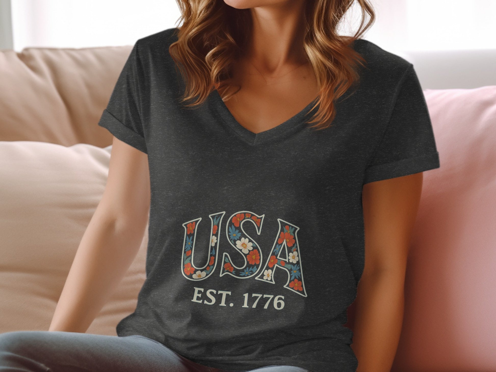 USA EST. 1776 Graphic Printed V-Neck T-Shirt product