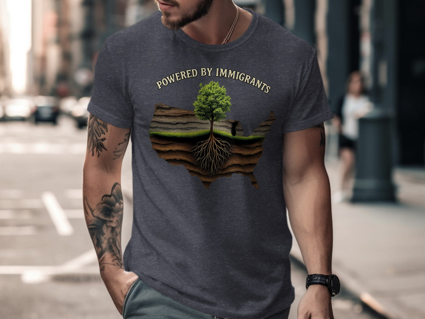 Powered by Immigrants Graphic Tree Design T-shirt product