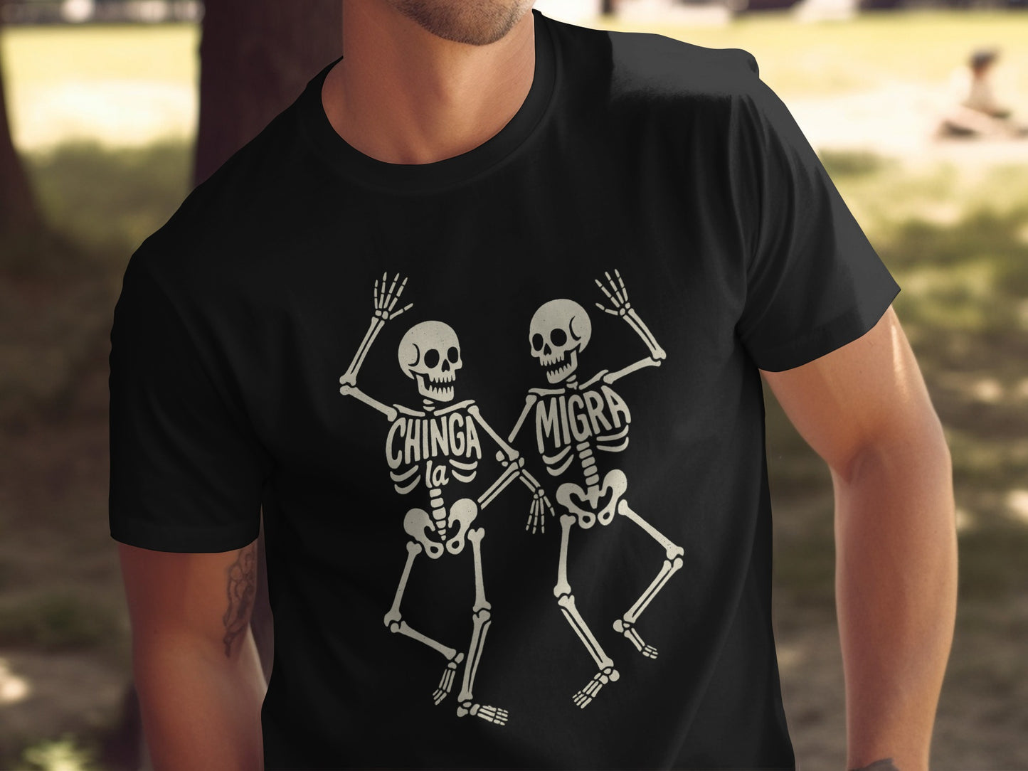 Dancing Skeletons Chinga la Migra Bold Design Shirt Product