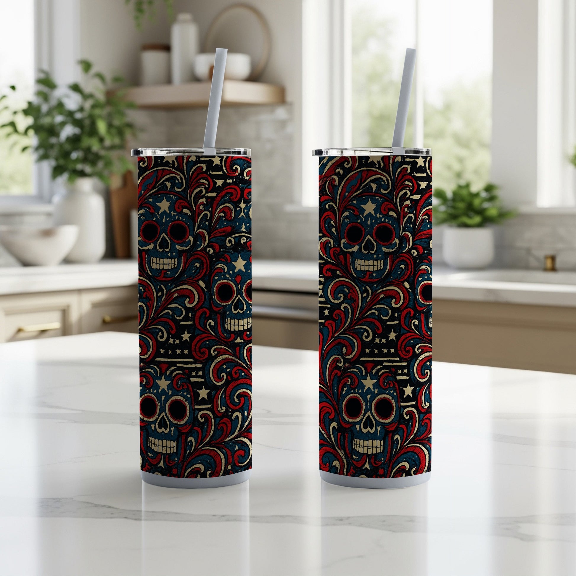 Vibrant Skull and Paisley Design Insulated Tumbler product