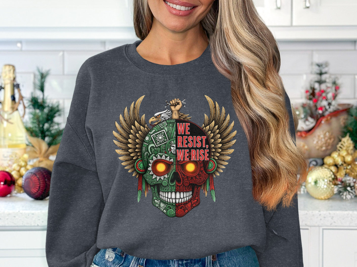 We Resist We Rise Aztec Skull Wings Sweatshirt product type