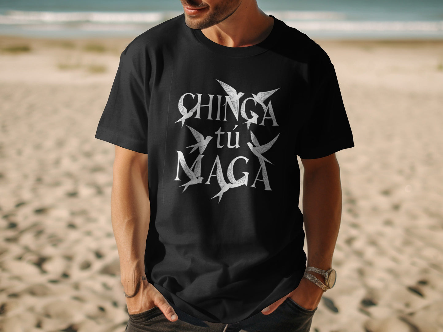 Chinga Tu Maga Bird Graphic Print Black T-Shirt product type