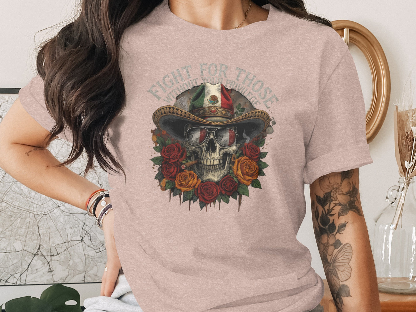 Skull with Roses and Hat Graphic Design Shirt product