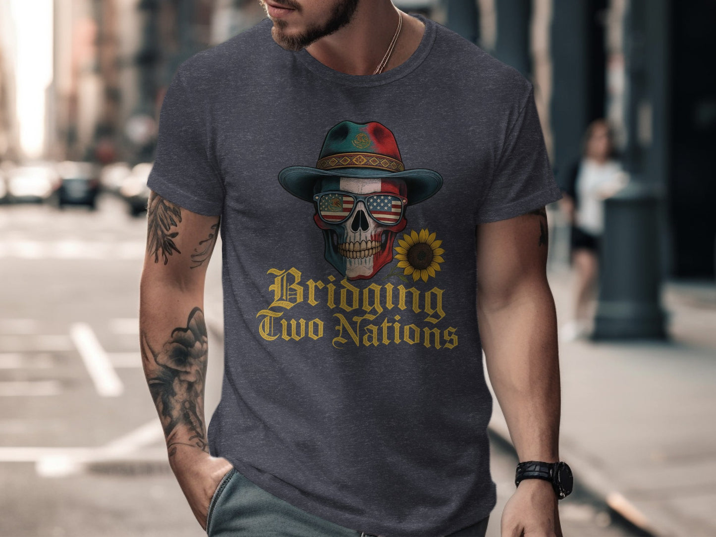 Bridging Two Nations Skull Graphic T-Shirt product