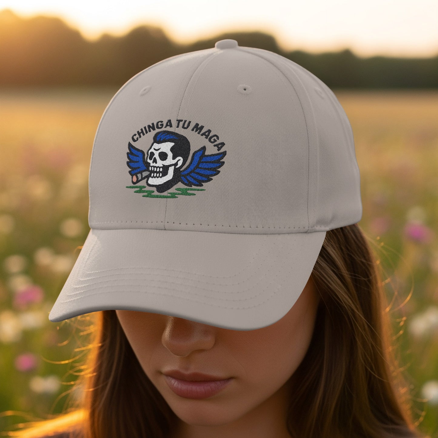 Chinga Tu Maga Skull Embroidered Baseball Cap product