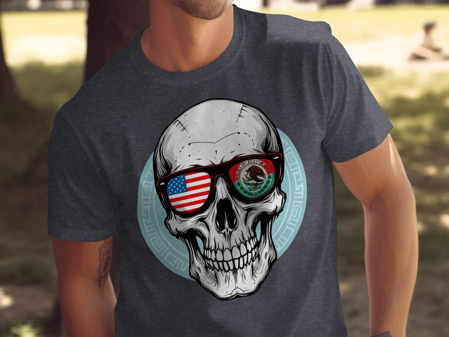 Skull with USA and Mexico Sunglasses Graphic Tee product type