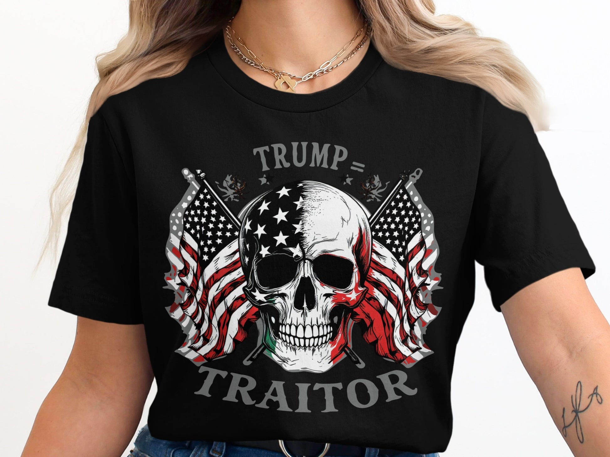 Trump Equals Traitor Skull with American Flags product