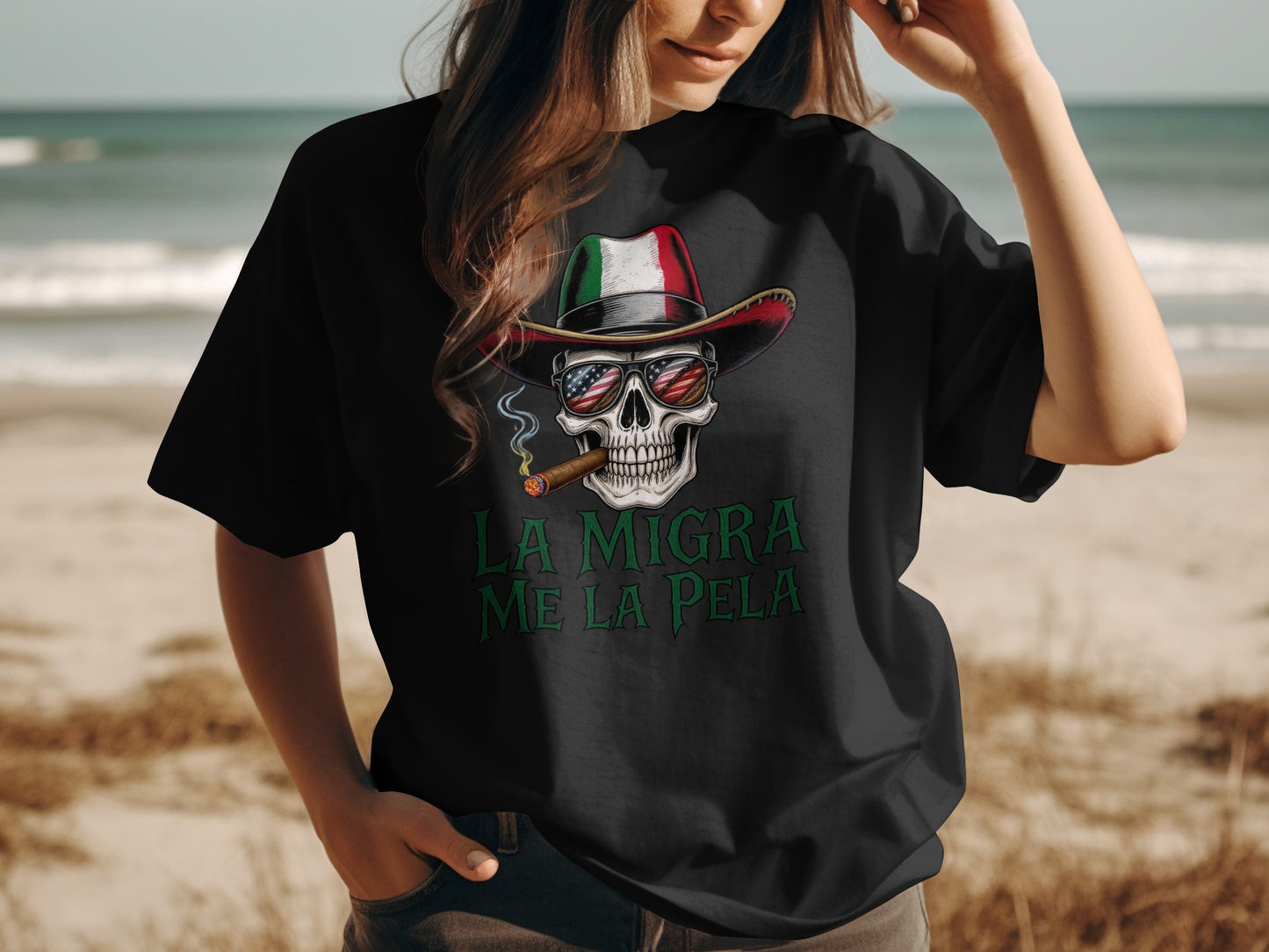 La Migra Me La Pela Skull Graphic T-Shirt product