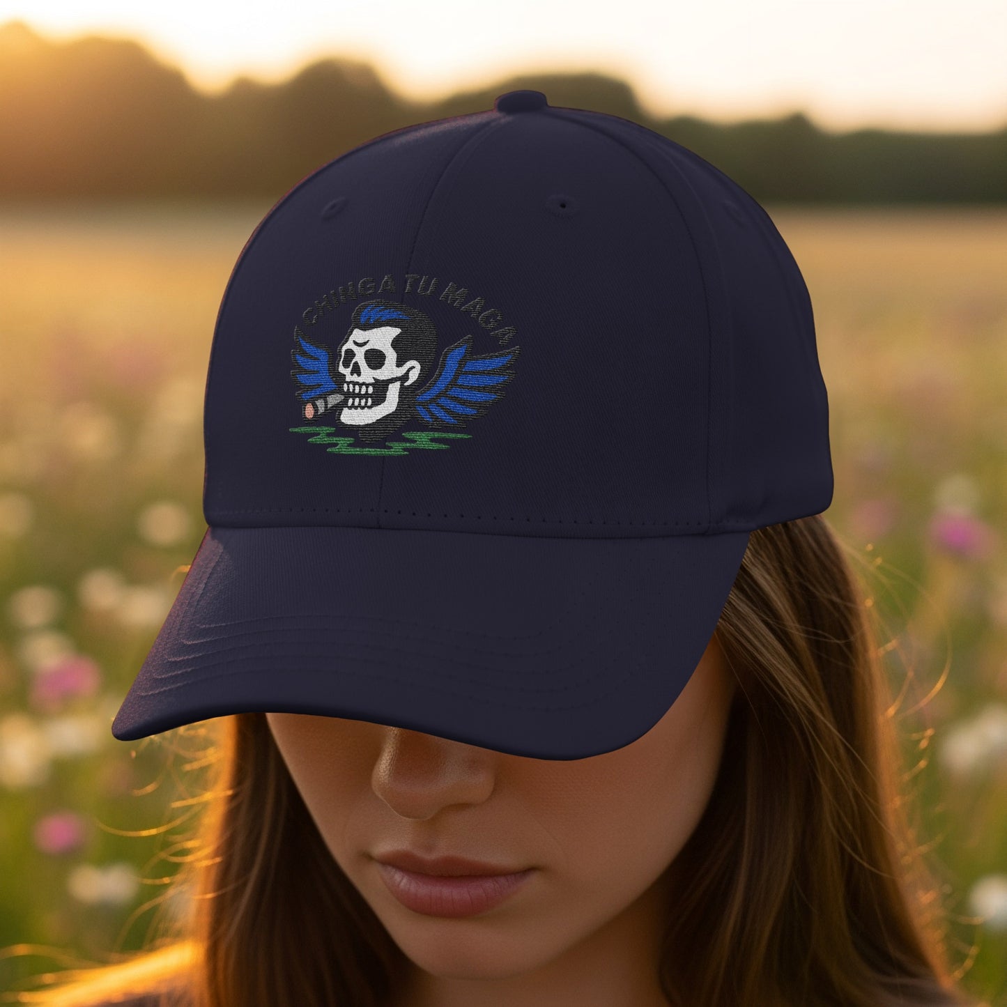 Chinga Tu Madre Skull Wings Blue Cap product type